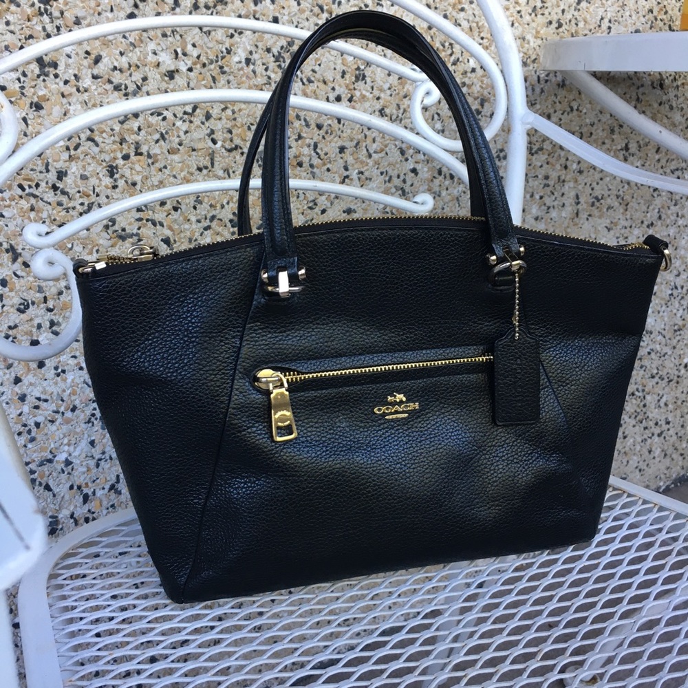 Black Coach Handbag with Gold Hardware